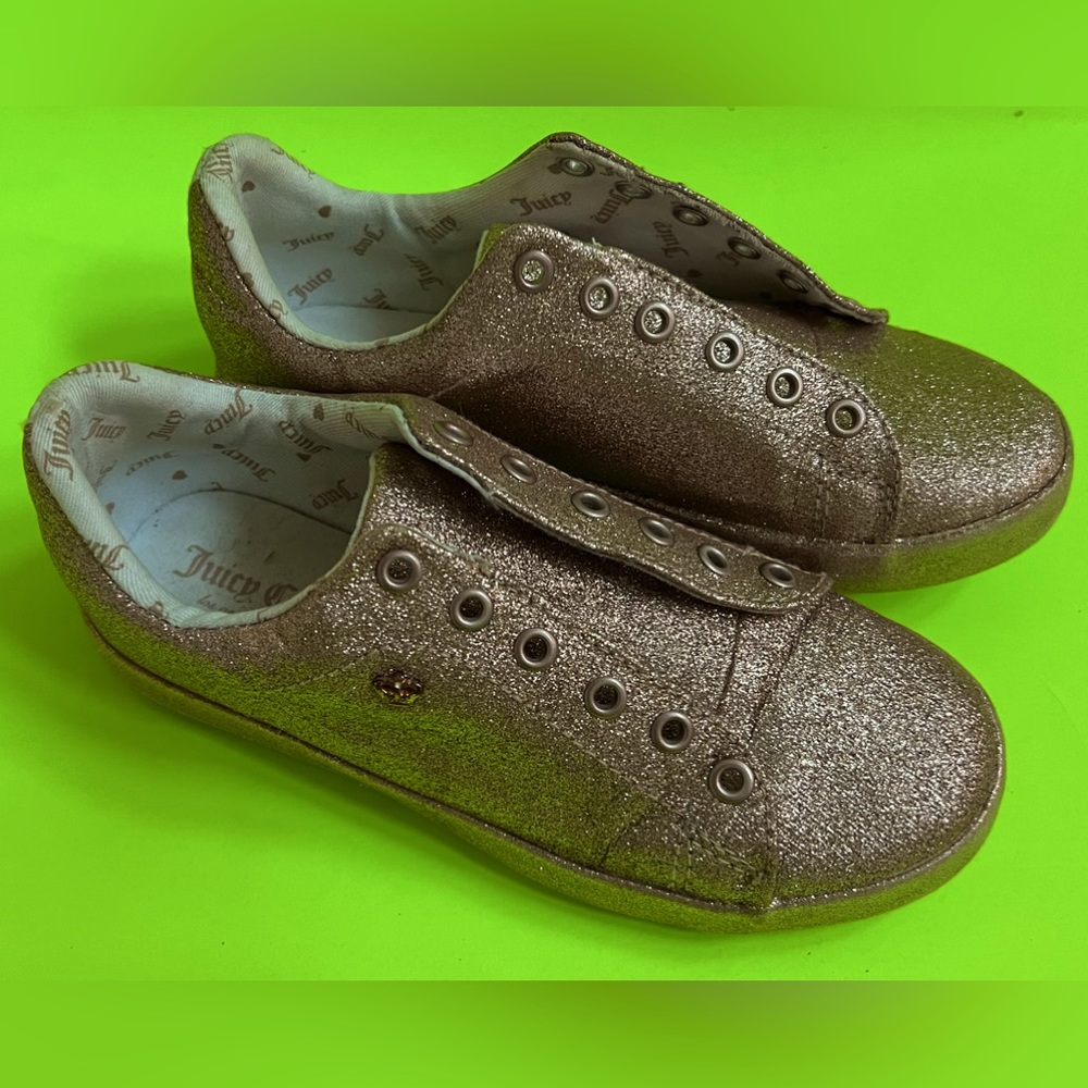Juicy Couture Ferndale Style Rose-Gold Glitter Tennis Shoe Girls Size 1 Like New